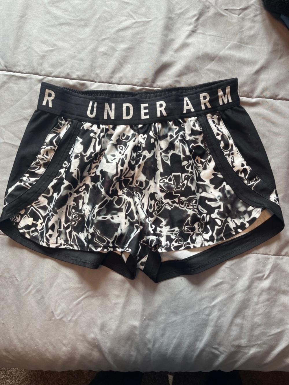 Under Armour Black & White Patterned Athletic Shorts
